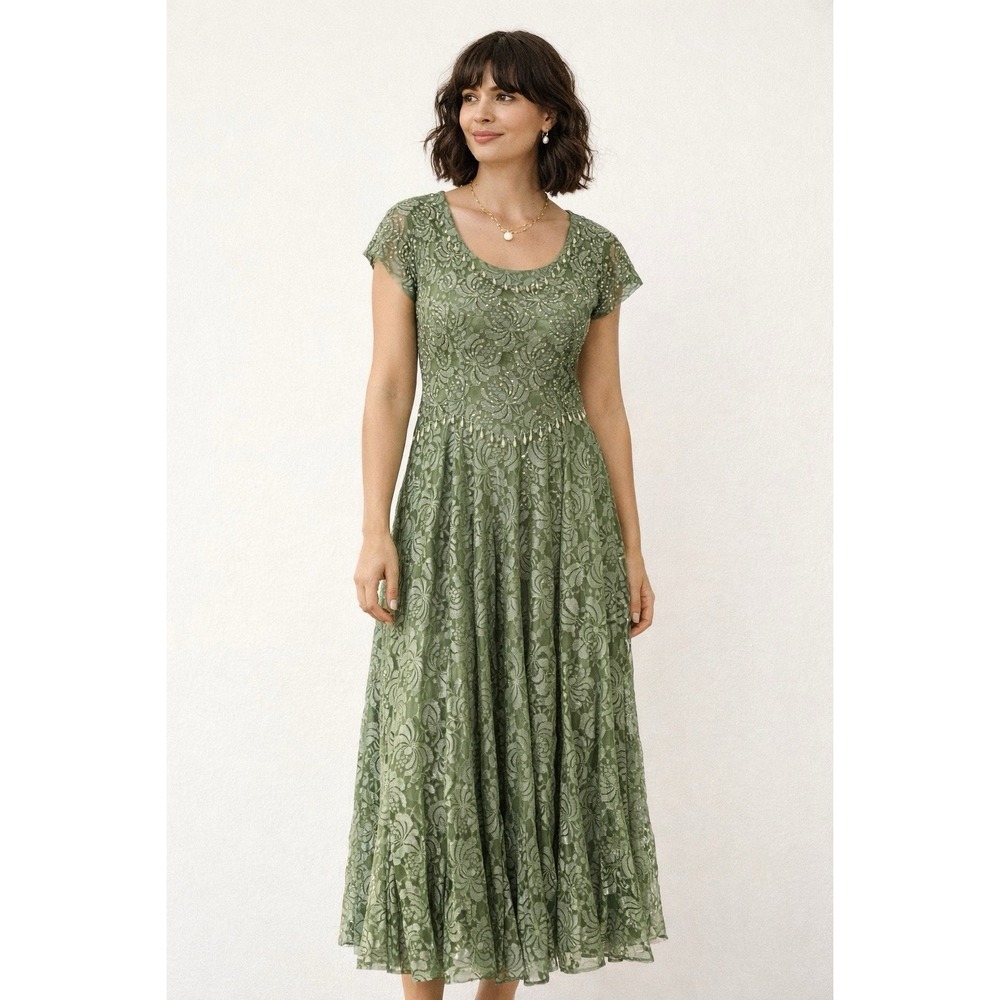 Vintage Dress Lace‎ Drop Waist Beaded 20s Coquette Feminine Long Dairy Garden
